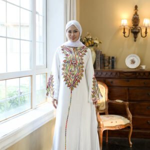 2025 chest embroidery long sleeves dress abaya colorful