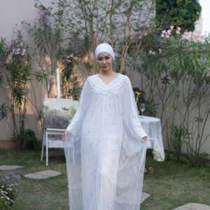 diamond sheer shining dress white fancy abaya